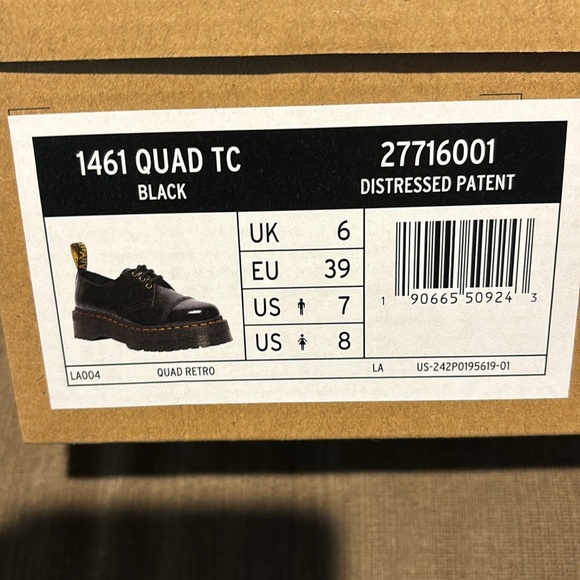 Dr Martens 1461 Quad TC Womens Size 8 Black Distressed Patent Leather - Picture 6 of 7